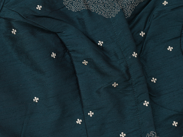 Round Neck Zari Buttis Green Raw Silk Readymade Blouse