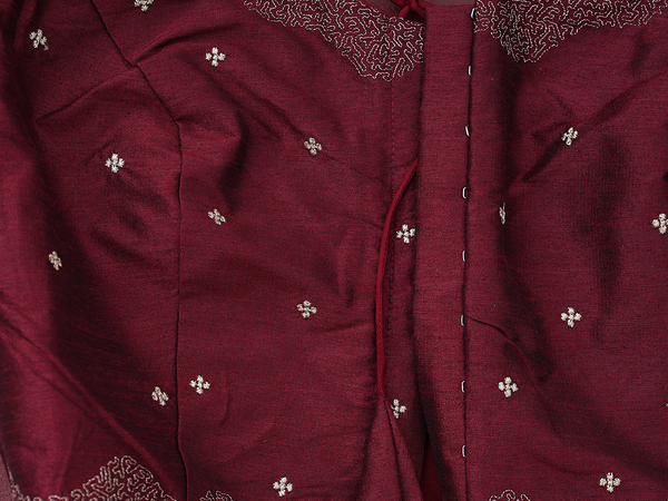 Round Neck Zari Buttis Maroon Raw Silk Readymade Blouse