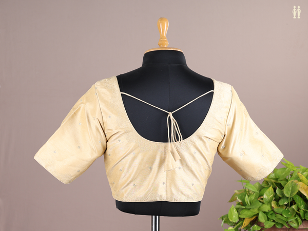 Round Neck Zari Buttis Tan Semi Raw Silk Readymade Blouse