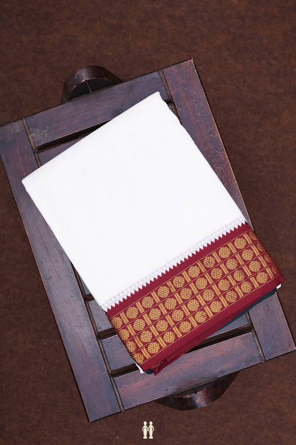 Rudraksh Border White Cotton Dhoti With Angavastram Set