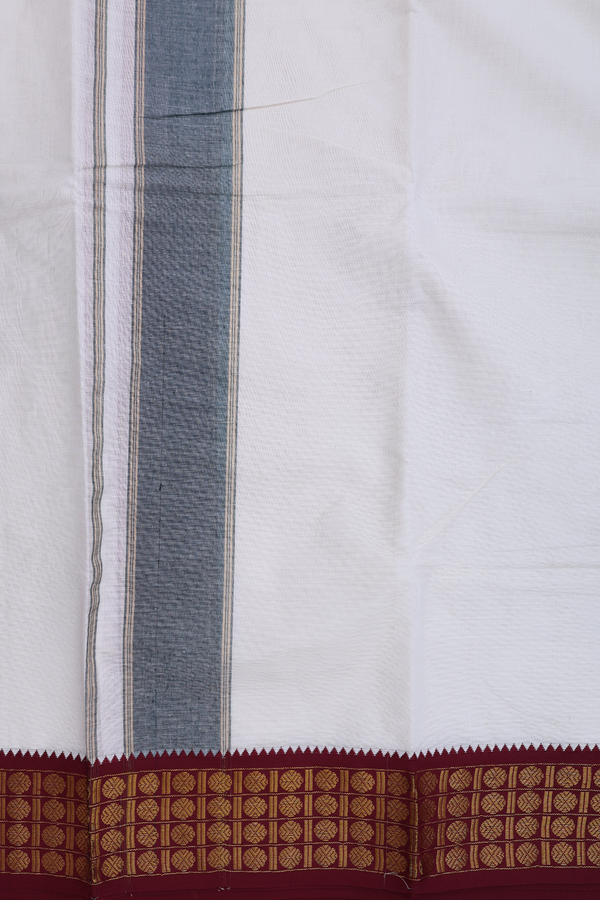 Rudraksh Border White Cotton Dhoti With Angavastram Set