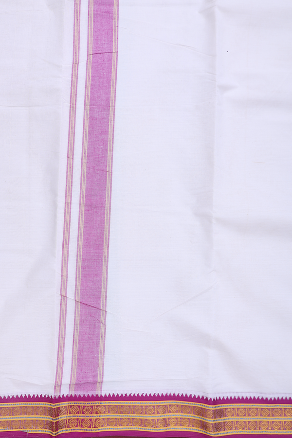 Rudraksh Border White Cotton Dhoti With Angavastram Set