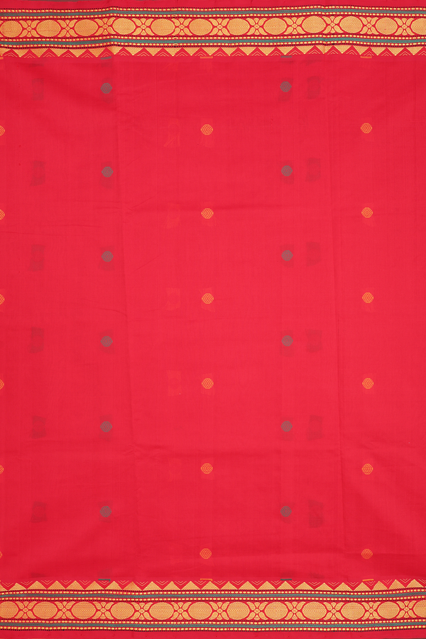 Rudraksh Buttas Chilli Red Poly Cotton Saree