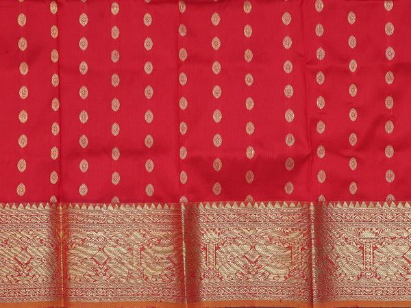 Rudraksh Design Chilli Red Kanchipuram Pavadai Sattai Material