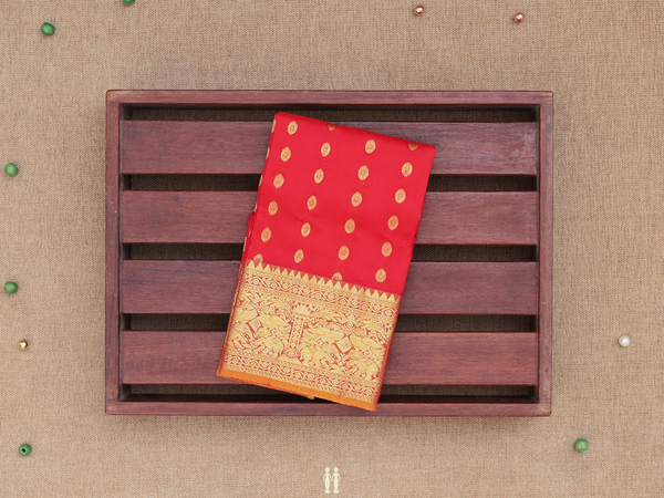 Rudraksh Design Chilli Red Kanchipuram Pavadai Sattai Material