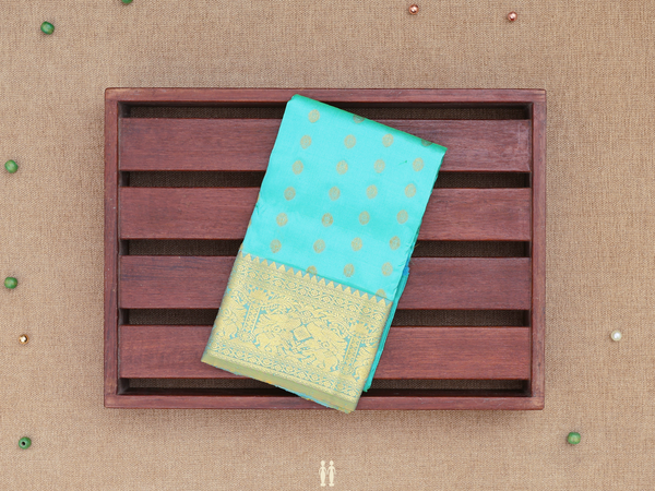 Rudraksh Design Mint Blue Kanchipuram Pavadai Sattai Material