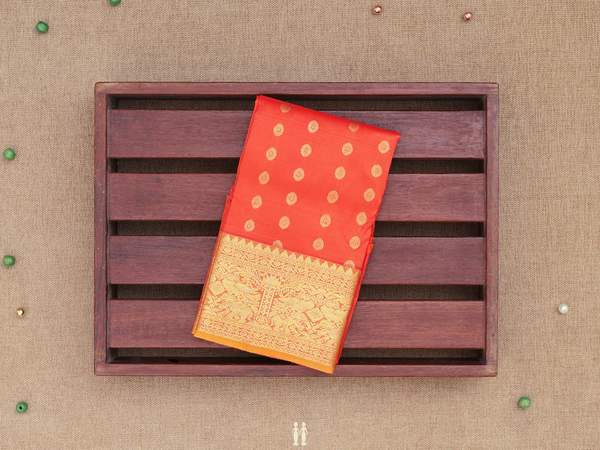 Rudraksh Design Orange Kanchipuram Pavadai Sattai Material
