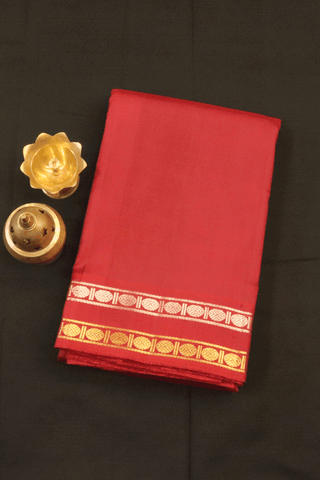 Rudraksh Zari Border Plain Cherry Red Kanchipuram Silk Saree