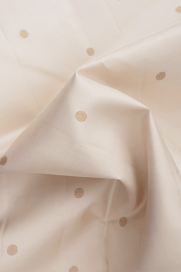 Rudraksh Zari Buttas Egg White Kanchipuram Silk Saree