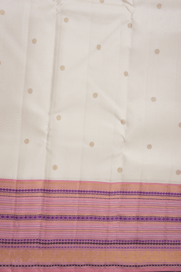 Rudraksh Zari Buttas Egg White Kanchipuram Silk Saree