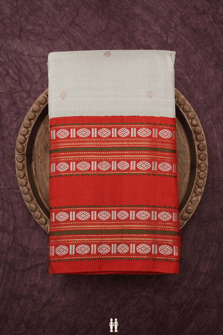 Rudraksh Zari Buttis Green Beige Kanchipuram Silk Saree