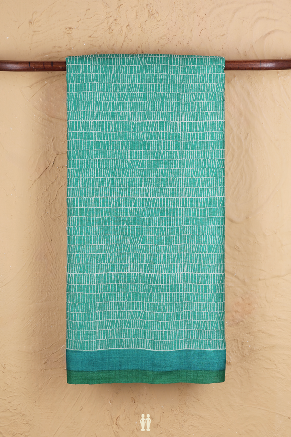 Tussar Silk Saree In Aqua Green With Printed Design