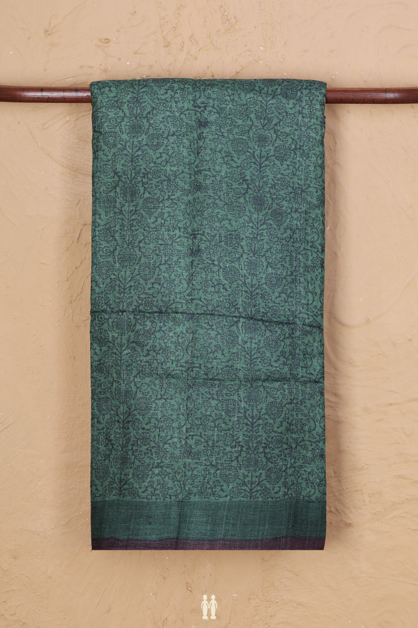 Tussar Silk Saree In Green With Floral Design