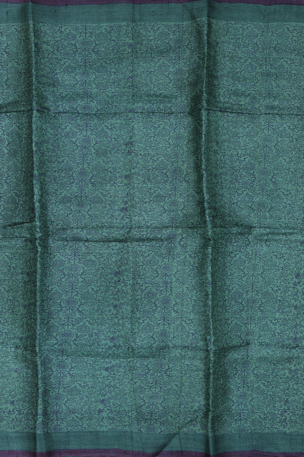 Tussar Silk Saree In Green With Floral Design
