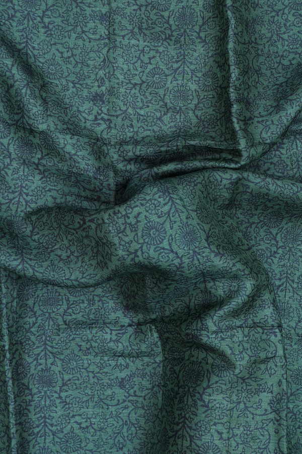 Tussar Silk Saree In Green With Floral Design