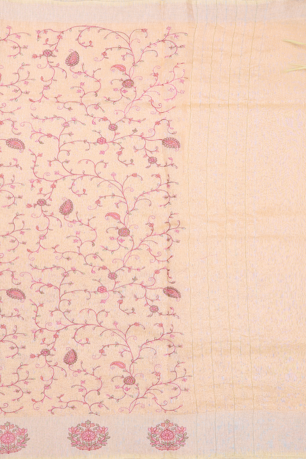 Linen Saree In Light Orange With Embroidered Design