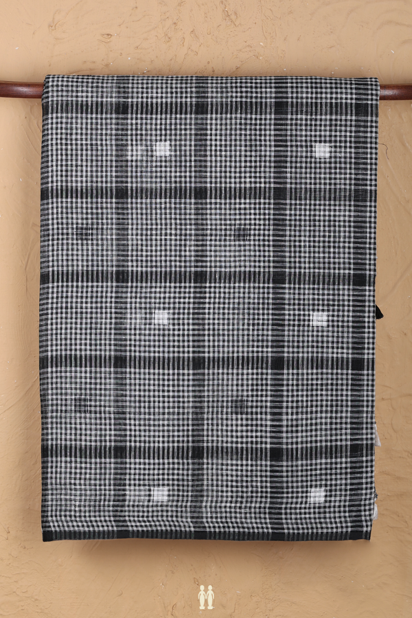 Linen Saree In Black And White With Checks Design