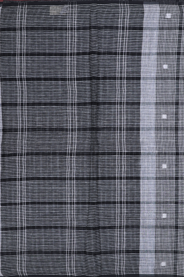 Linen Saree In Black And White With Checks Design