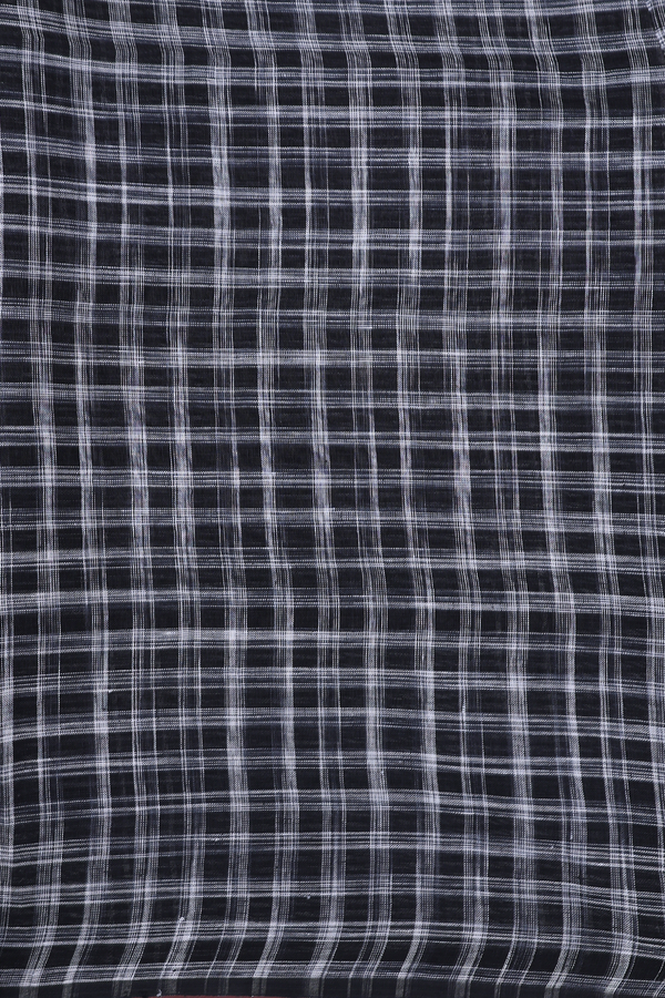 Linen Saree In Black And White With Checks Design