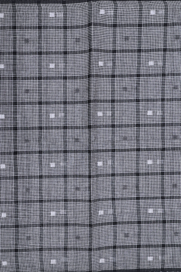 Linen Saree In Black And White With Checks Design