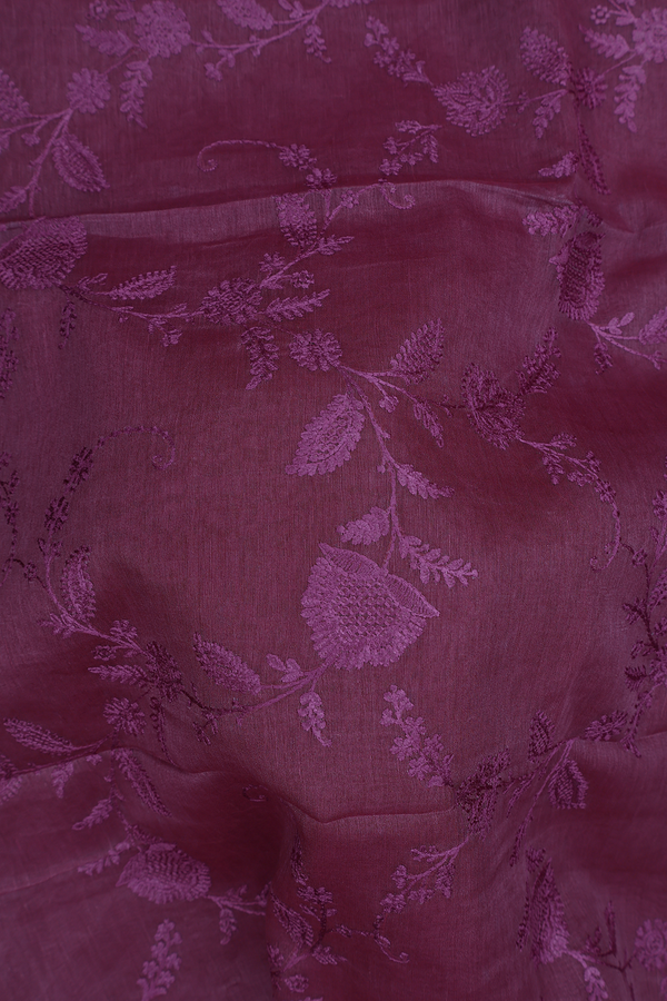 Linen Saree In Plum Purple With Floral Design