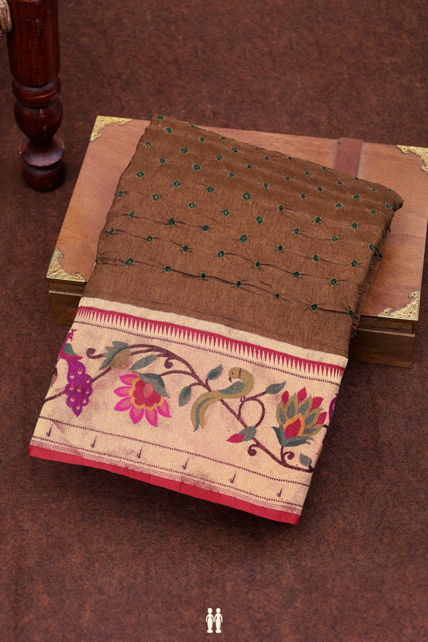 Bandhani Silk Saree In Saddle Brown With Tie And Dye Design