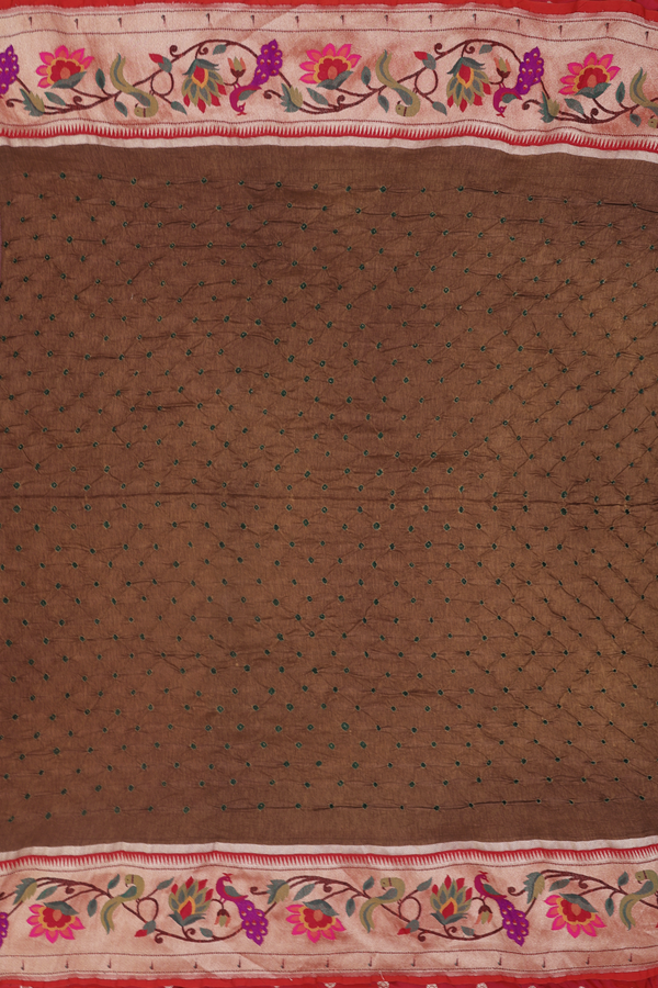 Bandhani Silk Saree In Saddle Brown With Tie And Dye Design