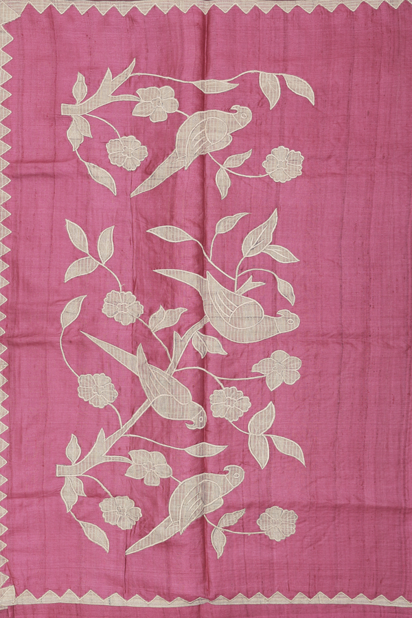 Tussar Silk Saree In Red With Floral Buttas