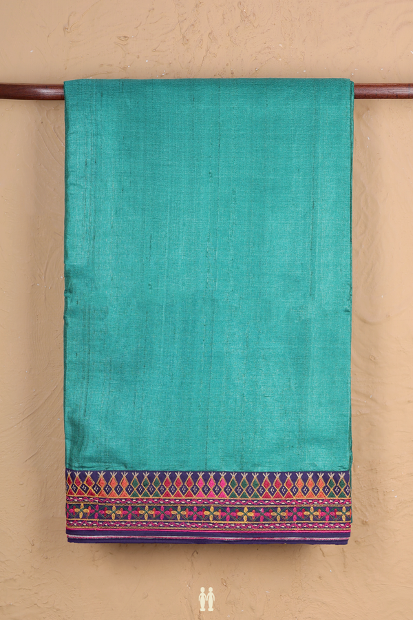 Tussar Silk Saree In Green With Contrast Border