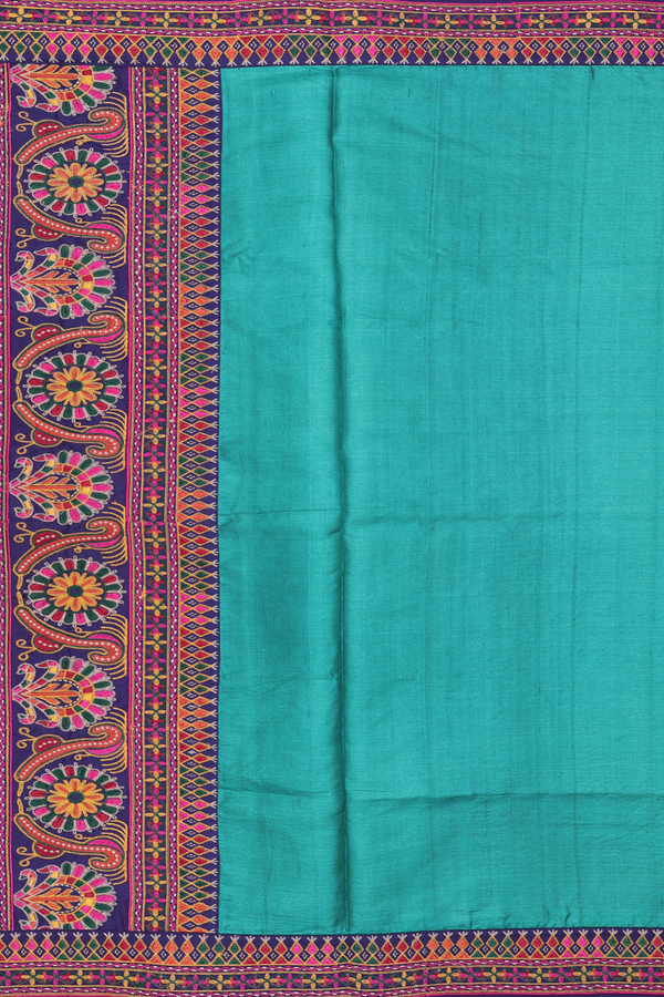 Tussar Silk Saree In Green With Contrast Border