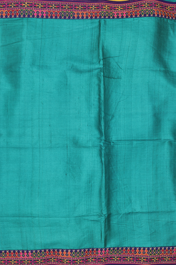 Tussar Silk Saree In Green With Contrast Border