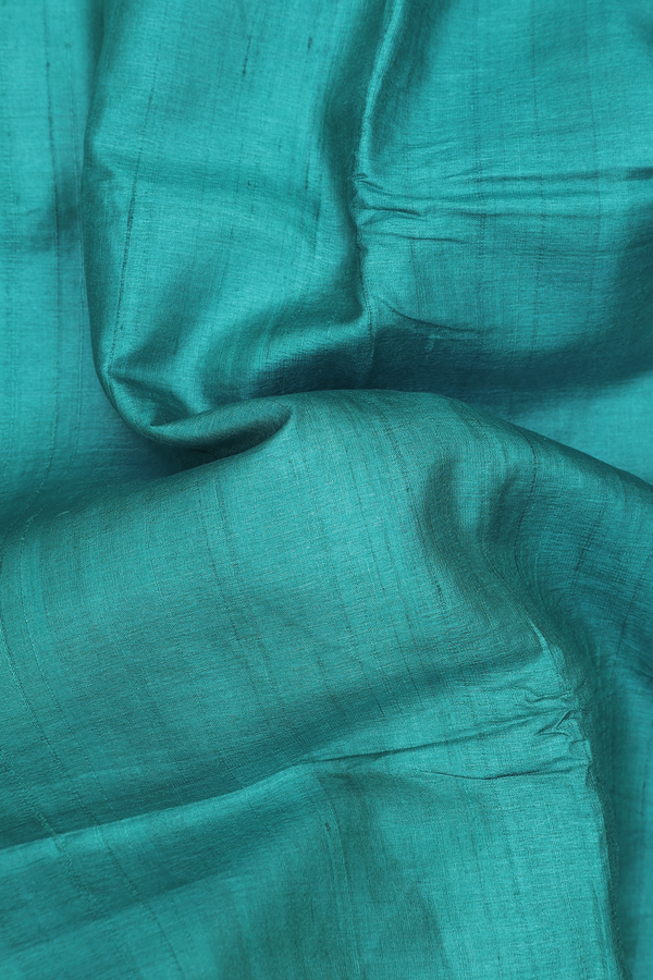 Tussar Silk Saree In Green With Contrast Border