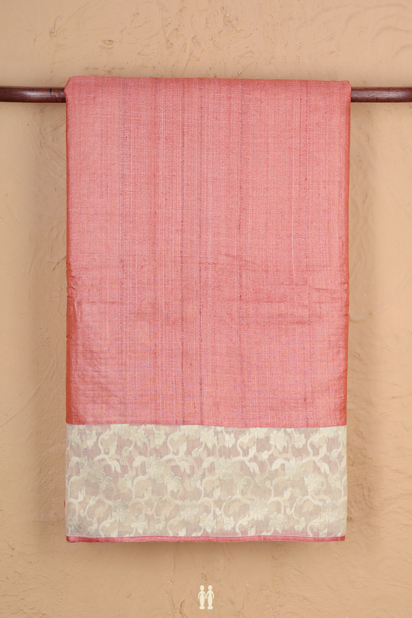 Tussar Silk Saree In Dark Peach With Contrast Border