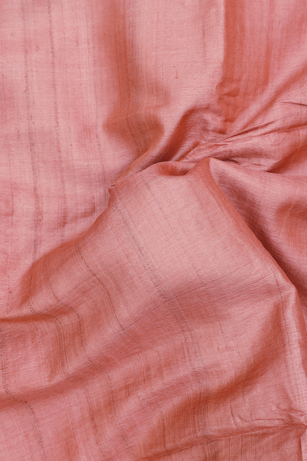 Tussar Silk Saree In Dark Peach With Contrast Border