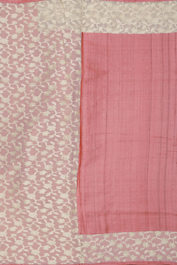 Tussar Silk Saree In Dark Peach With Contrast Border