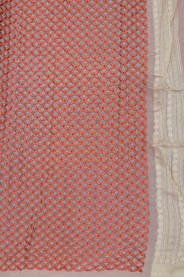 Tussar Silk Saree In Dark Peach With Contrast Border