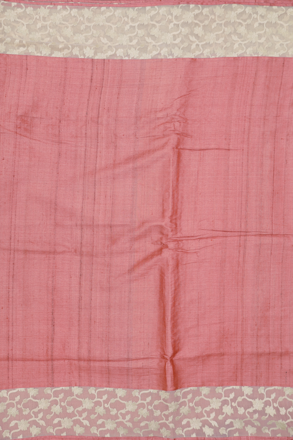 Tussar Silk Saree In Dark Peach With Contrast Border