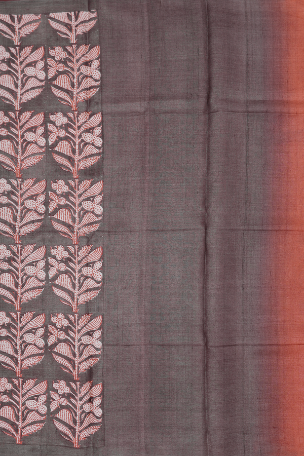 Tussar Silk Saree In Chalet Green With Floral Design