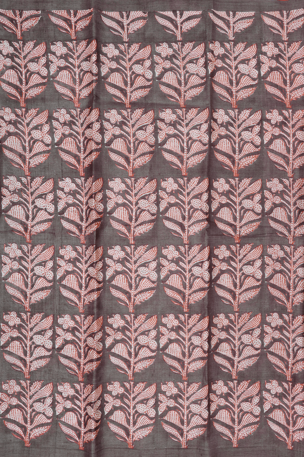 Tussar Silk Saree In Chalet Green With Floral Design