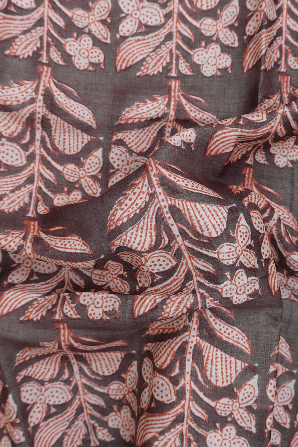 Tussar Silk Saree In Chalet Green With Floral Design