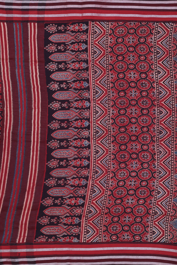 Chanderi Silk Cotton Saree In Red With Ajrakh Design