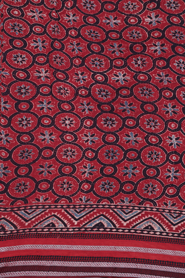 Chanderi Silk Cotton Saree In Red With Ajrakh Design