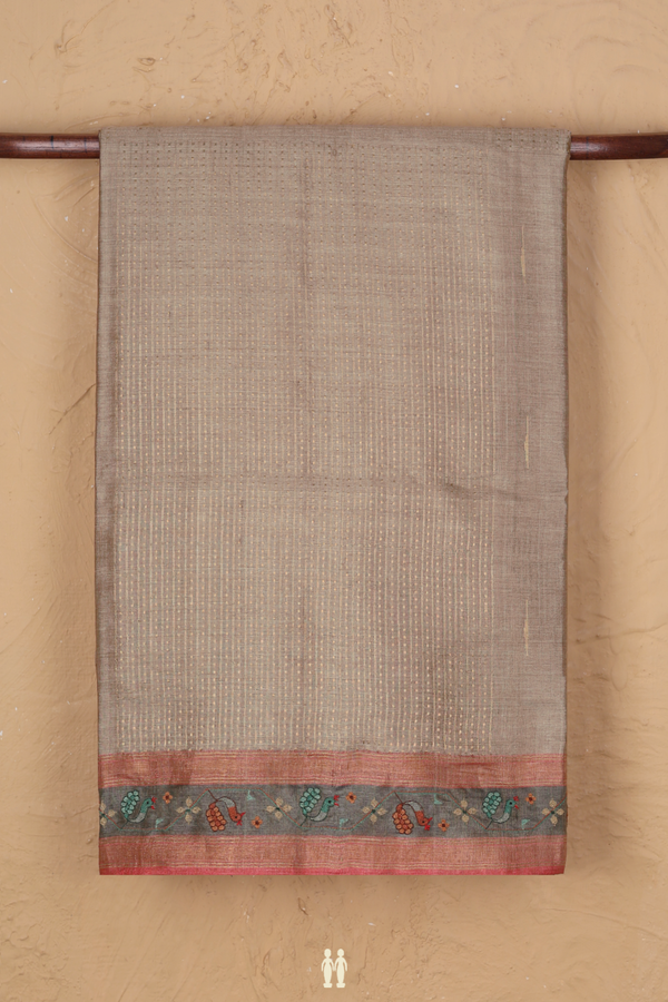 Tussar Silk Saree In Brown With Allover Design