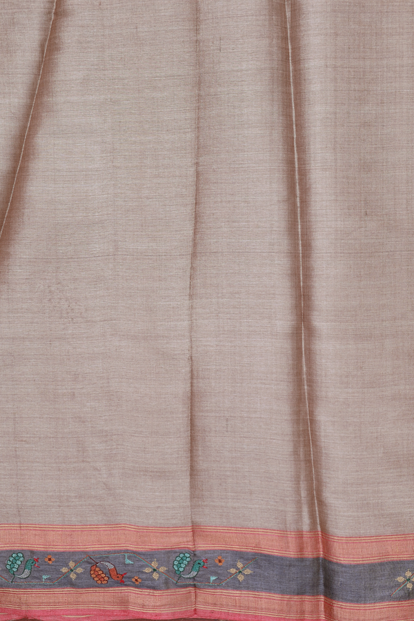 Tussar Silk Saree In Brown With Malli Moggu Buttas