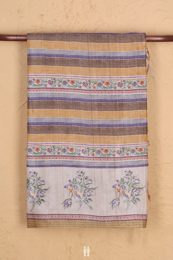 Tussar Silk Saree In Multicolor With Stripes Design