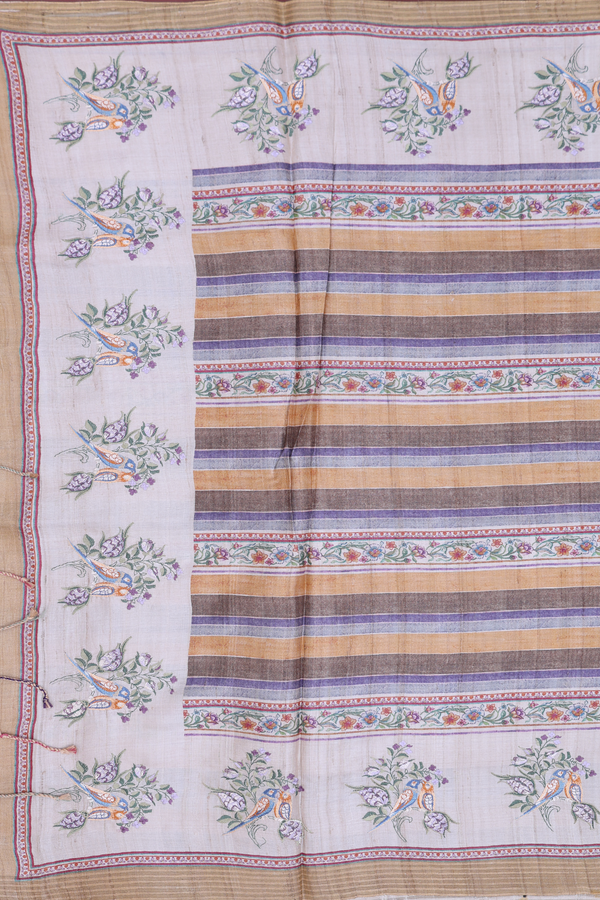 Tussar Silk Saree In Multicolor With Stripes Design