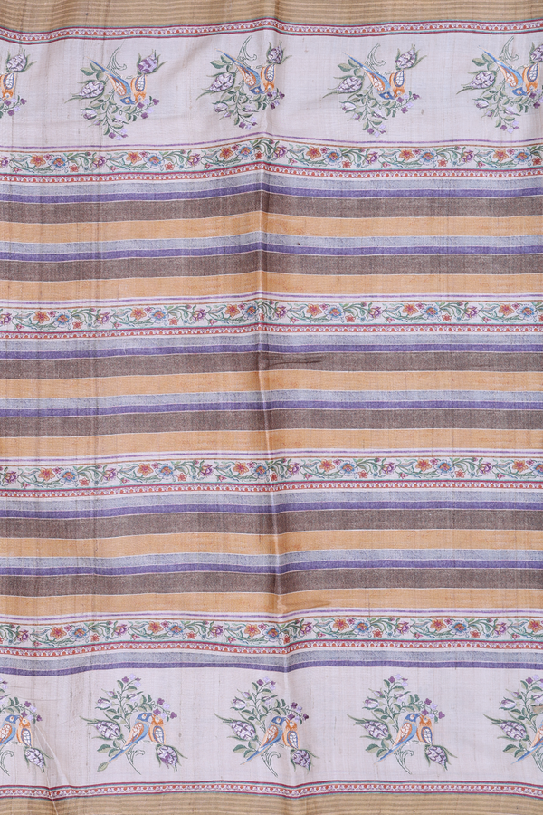 Tussar Silk Saree In Multicolor With Stripes Design
