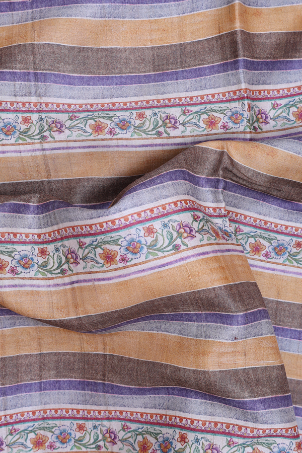 Tussar Silk Saree In Multicolor With Stripes Design