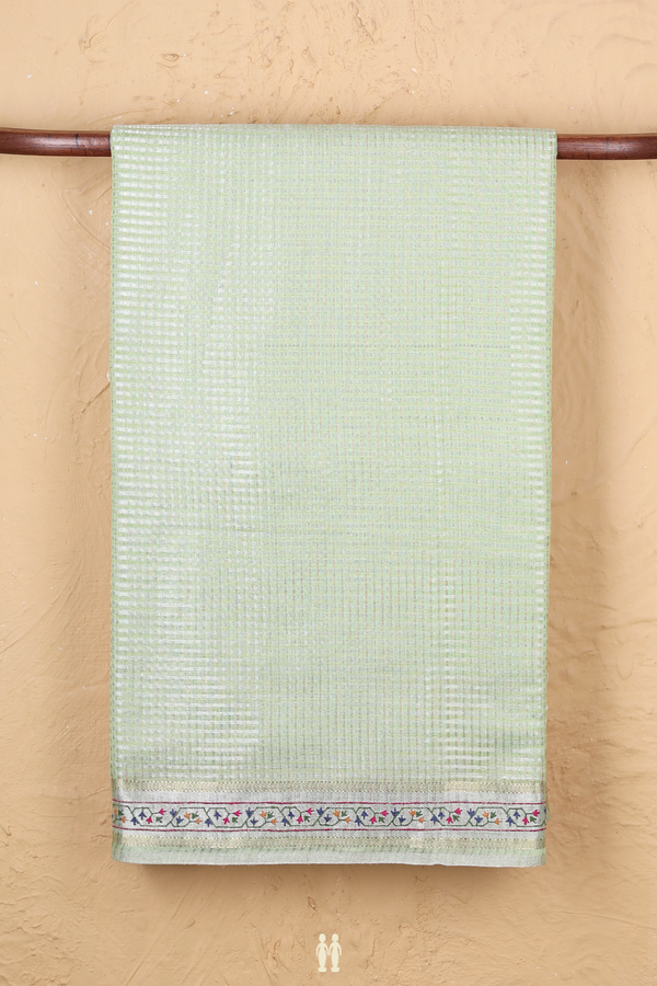 Tussar Silk Saree In Pastel Green With Checks Design