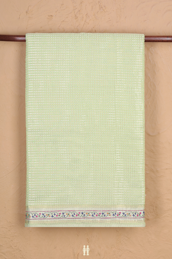 Tussar Silk Saree In Light Green With Checks Design